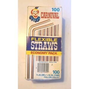 Vintage 70s 80s Carnival Clown Flexible Kids Retro Drinking Straws In Box